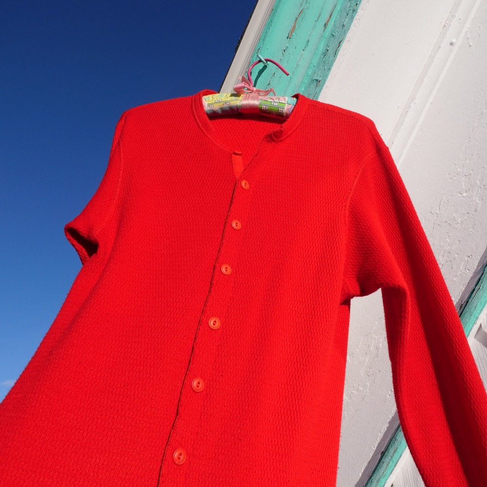 Great vintage 90s red waffle cotton/poly long johns‎ onesie - Picture 2 of 8